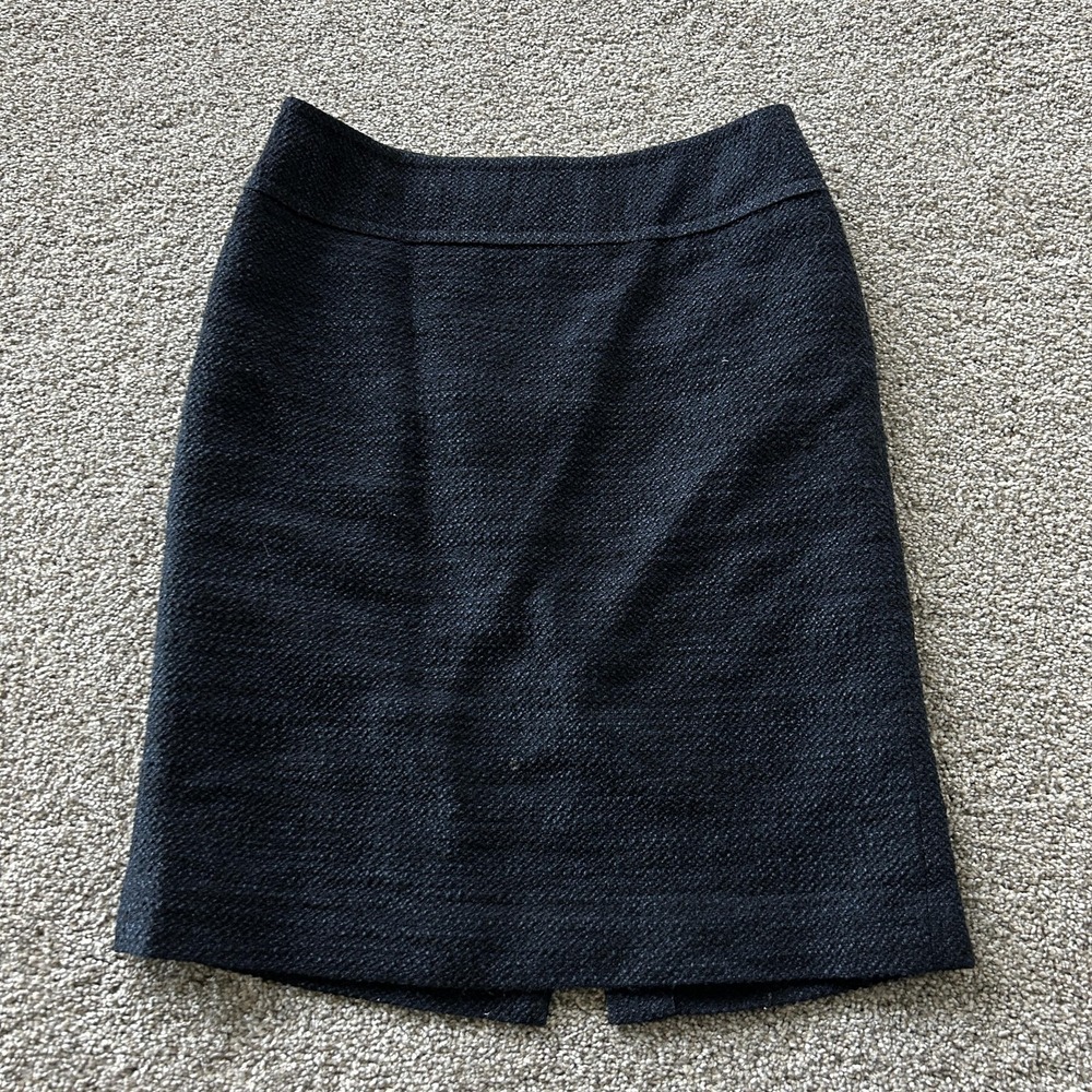 Ann Taylor Skirt Womens 4 Blue Solid Tweed Pencil Knee Length Lined Zip Slit